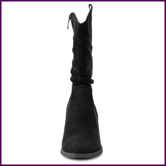 Women's Western Slouch Boots Mid Calf Block Heel Cowboy Booties - Picture 5 of 8